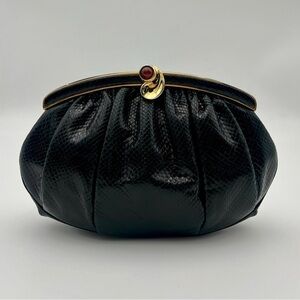 Judith Leiber Vintage Black Snakeskin Clutch with original bag